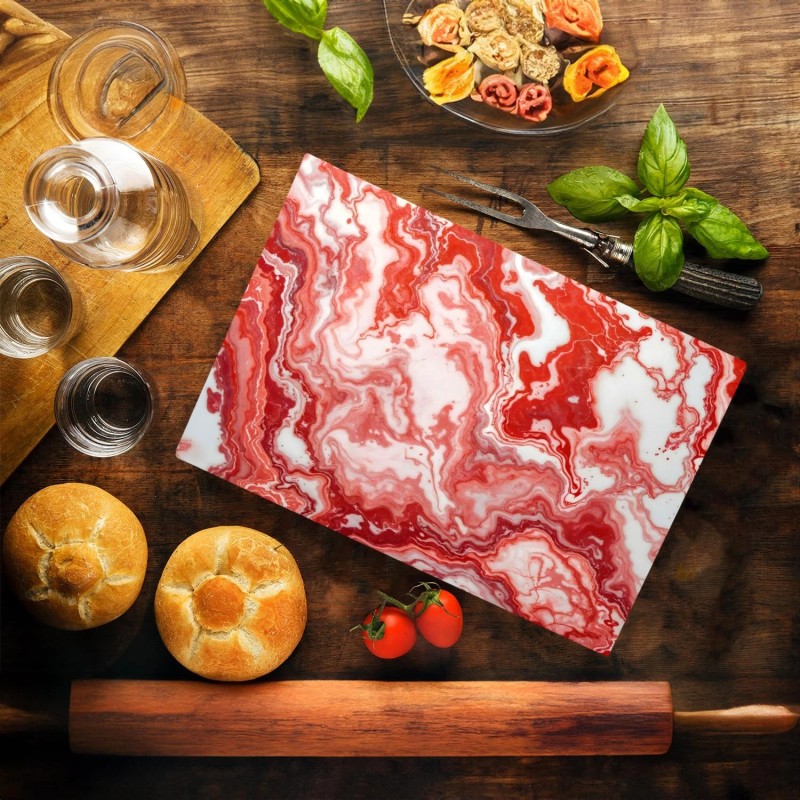 DAJDC Light Dark Red Marble Kitchen Glass Cutting Board Ocean