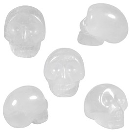 KYEYGWO Pack of 5 Rock Crystal Healing Crystal Skull Figurine for Home Decoration, Mini Carved Stone Skull Statues Pocket Stones Skull Sculpture Gemstone Ornament 2.5 cm