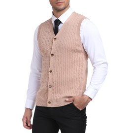 PCEAIIH Men's Gilets Knit Sweater Vest V Neck Sleeveless Cardigan Top with Buttons Classic Business Gentleman Knitwear Apricot