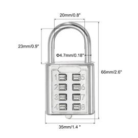 PATIKIL 8 Digit Button Combination Padlock, 4 Position Locking Mechanism Push Button Security Digital Lock for Gym Sports Locker Cabinet Toolbox, Silver Tone