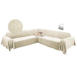 ROFASVCO 1OO% Waterproof Corner Sectional Couch Covers L Shape Chenille Sectional Sofa Cover with Tassel Soft Thick Washable Sofa Slipcover Furniture Protector for Dogs Pets (91" x 252", Beige)