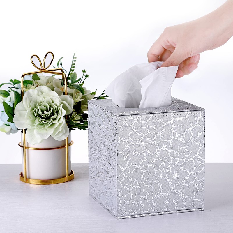BTSKY Square PU Leather Tissue Box Cover - Stylish Cube