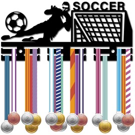 CREATCABIN Football medal holder, hanging medals, wall mount, acrylic frame, hook hanging awards, sports medal stand, organiser for more than 40 medals, player badge, 29 x 13 cm