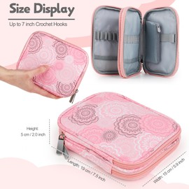 Katech Crochet Hook Case-Empty Zipper Bags Portable Travel Crochet Storage Bag Organizer with Web Pocket and Crochet Hook Holder Slots for Carrying Crochet Needles (Up to 7'')
