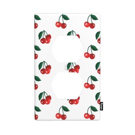 Pznen Cute Cherry Outlet Covers Red Green Cherries 1-Gang Wall Plate Duplex Standard Receptacle Plug Cover for Teen Boy Girl Room
