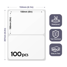 JIEHENG 100Pcs Large White Labels for Storage Bins,6x4 Inch Removable Labels,Large Labels for Blank Box,Strong Adhesive Tear Resistant No Residue Blank Labels (White)