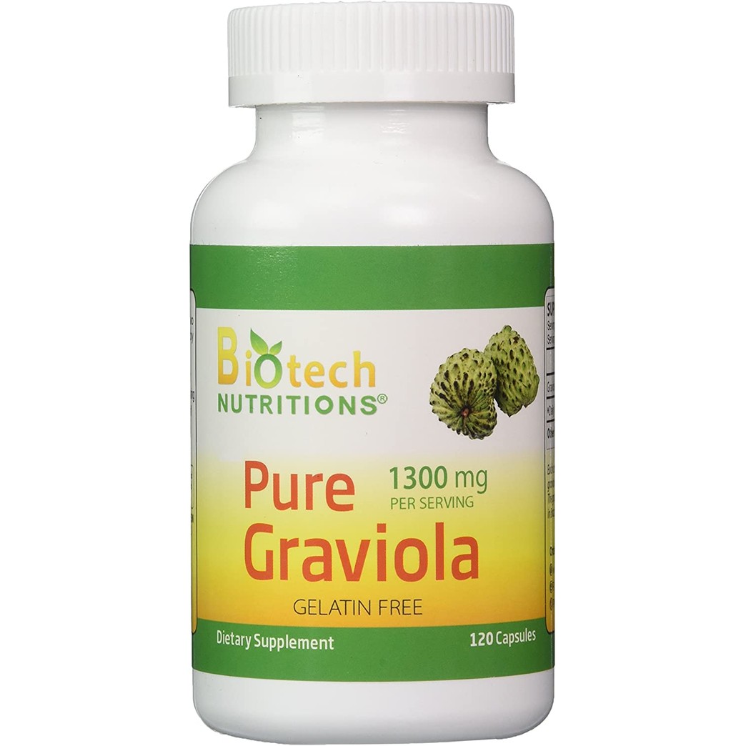 Biotech Nutritions Graviola 100% Pure Graviola 1300mg Per Servings 120 Capsules Per Bottle (Annona muricata)