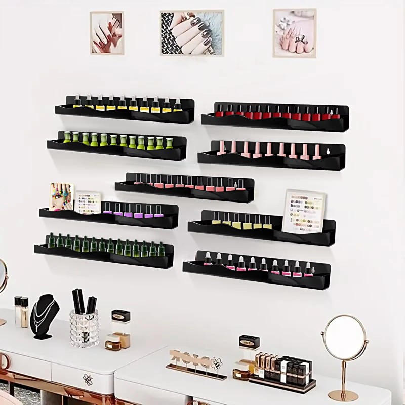 Black Acrylic Nail Polish Shelves 15 Inch Wall Mounted Nail