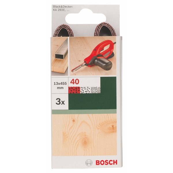 Bosch Accessories 3 pcs. Sanding Belt Set (for Wood, Red Quality, 13 x 451 mm, G = 40, Accessories for Powerfile)