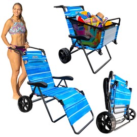 Beach Cart Chair – 2 in 1 Turns from Beach Cart to Beach Chair – Large Blue