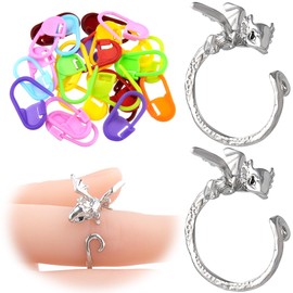 Mxxipp 2pcs Crochet Rings with 25pcs Crochet Marker Clips, Adjustable Crochet Tension Ring, Cute Dragon Finger Yarn Guide Ring Set for Crocheting Knitting