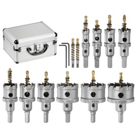 HARFINGTON 10pcs Metal Hole Saw Kit Carbide Cutter 0.63" to 2.13" Dia for Cutting 0.79" Thick Stainless Steel, Steel, Iron, Copper, Aluminum, Plastic