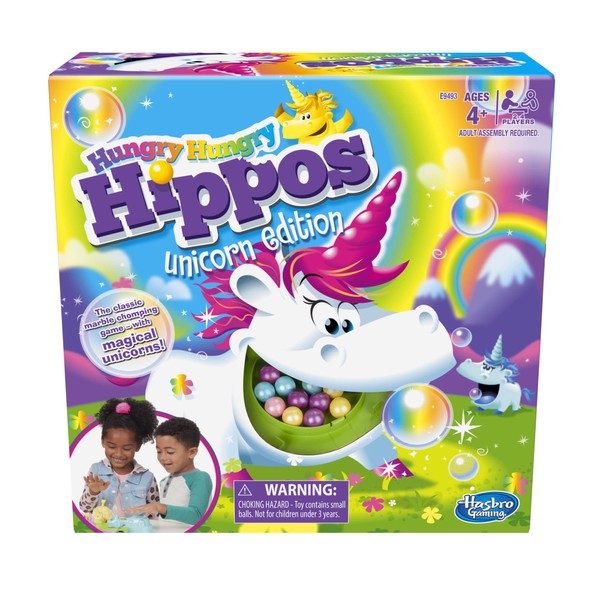 Hasbro Gaming Hungry Hippos Unicorn Edition Board/Pre-School Game for Kids Ages 4 and Up; for 2 to 4 Players
