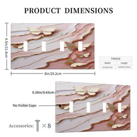 YIJIKJY Light Switch Cover Plate Pink Gold Abstract Marble Butterfly 4 Gang Quad Toggle Decorative Switch Plates Wall Panels Electrical Wall Plates Faceplate for Bathroom Bedroom Decor