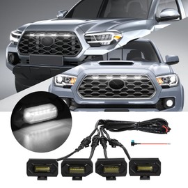 FICOLPO 4 Pcs Grille Lights Compatible with Toyota Tacoma 2020 2021 2022 2023 TRD Off Road and Sport Models, OEM Style LED Front Grill Lights for Tacoma Accessories with Fuse & Harness (White)