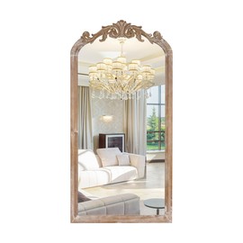 twakutwaku 36" Tall Wood Framed Vintage Baroque Style Ornate Wall Mirror in Rustic Brown Finish for Farmhouse, Cottage, Attic for Bathroom, Living Room, Bedroom and Drawing Room(Brown, 16"x32")