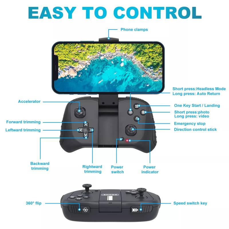 Hiturbo Foldable FPV Drone with 1080P Camera Voice Control for
