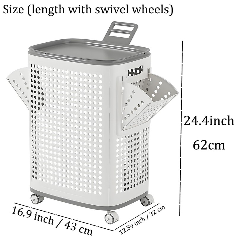 WESAPPINC Rolling Laundry Hamper with Lid, 70L Perforated Plastic Basket
