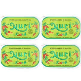 Nuri Mackerel Spiced in Olive Oil | 4 Pack | Product of Portugal | Premium Wild Caught, Hand Selected and Packaged | 100% Natural | Gourmet fish in 4.4 oz can (125 Gram)