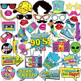 40 PCS 90s Party Decorations,90s Theme Party Photo Props,Retro Party Decorations,90's Photo Booth Props for Adults & Kids,90's Dector Perfect for 90s Birthday Decades Party Decorations Favors