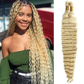 Boho Braids Human Hair Blonde Human Braiding Hair For Boho Braids 14 Inch 100g Deep Wave Bulk Human Hair For Braiding 613 Bundles Boho Human Hair Bohemian Braids Curly Human Hair Braiding Hair