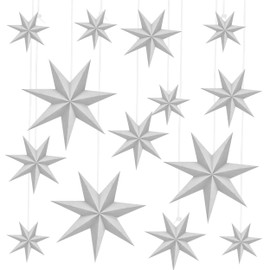 Haconba - Paquete de 18 linternas de papel grandes 3D con estrellas blancas para colgar en papel para decoración del hogar, boda, Navidad, cumpleaños, fiesta, suministros de decoración, 3 tamaños
