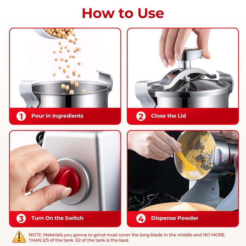 TERUISI Grain Mill Grinder, 800g Electric Grain Mill for Flour,