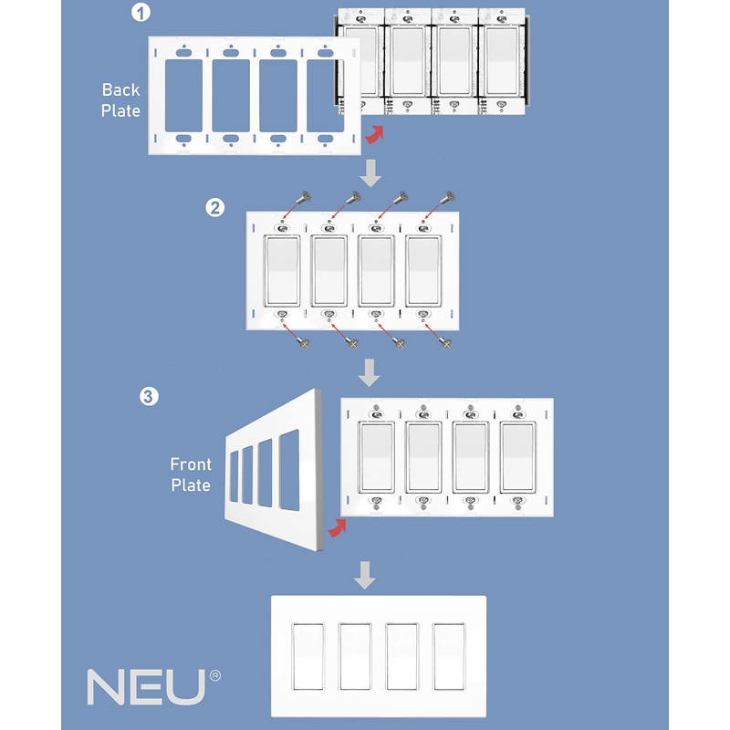 [5 Pack] NEU 4-Gang Screwless Decorator Wall Plates Child Safe