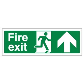 V Safety Fire Exit Arrow Up Sign - Landscape - 300mm x 100mm - 2mm Rigid Plastic