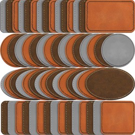 Dunzy 60 Pcs Blank Leatherette Hat Patches Laserable Leatherette Patch Iron on Heat Press with Adhesive Leather Patches for Hats Clothes Repair(Khaki, Golden Brown, Gray,3 x 2 Inches)