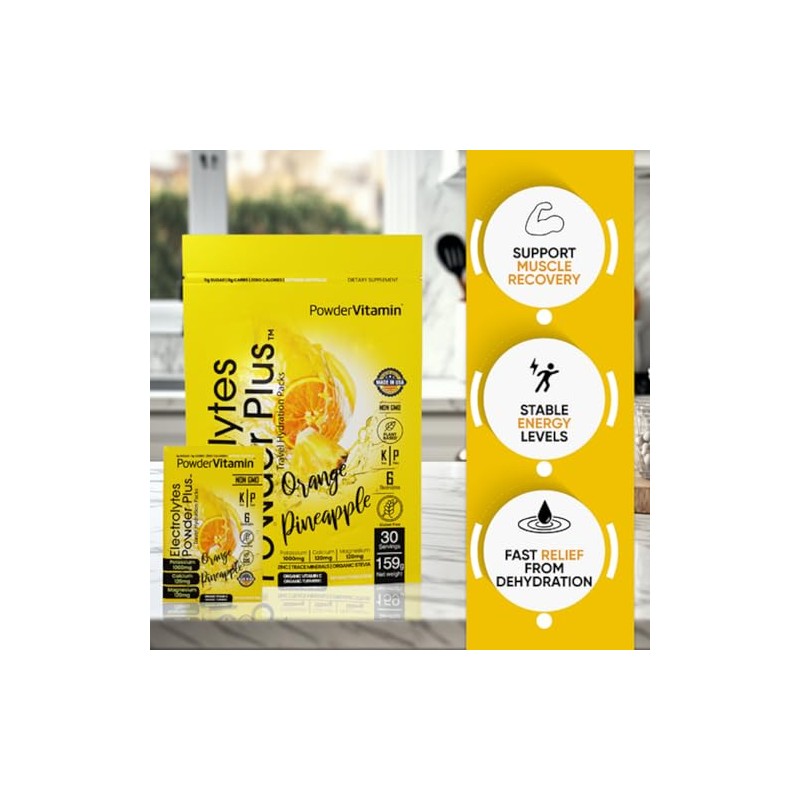 PowderVitamin Electrolytes Powder Plus, Keto, naranja piña, sin azúcar, 1000