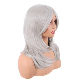 MapofBeauty 20 Inches / 50 cm Length Layered with Fringe Straight Synthetic Fibre Shoulder Long Hair Fibres for Daily Wig (Silver)