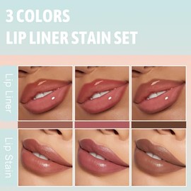 Juego de lápiz labial delineador que se despega 3 colores, juego de lápiz labial delineador marrón de larga duración que se despega, tinte labial mate