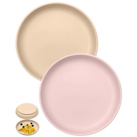 Qyeejong Toddler Plates with Suction 2 Pcs, BPA Free Silicone Suction Plates for Baby Toddler Kids, Baby Dinner Dishes Stick & Stay, Microwave & Dishwasher Safe