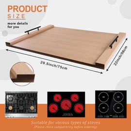 FayuuGem Oak Stove Top Cover | 30"x22" Noodle Board for Gas Stoves, RV Kitchen Counter Protector with Handles