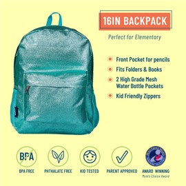 Wildkin 16-inch Kids Backpack – Durable, Padded & Spacious School Bag for Boys & Girls - Blue Glitter