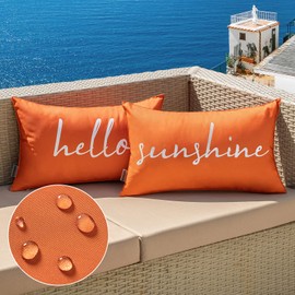 MIULEE Outdoor Waterproof Throw Pillow Covers Set of 2 Hello Sunshine Decorative Outdoor Rectangular Pillowcases for Chair Patio Garden Couch Tent Balcony Sofa Orange 12x20 Inch