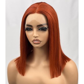 Pazat Ginger Orange Lace Front Wigs Human Hair for Black Women 13x4 HD Straight Lace Frontal WIgs Glueless Ginger Wigs Human Hair Pre Plucked with Baby Hair 180% Density Color Wig 12 Inch