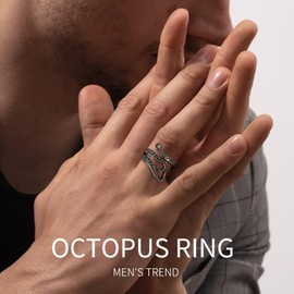 SA HEXISHIJIA Octopus Rings for Men Women, Vintage Adjustable Mens Jewelry Punk Goth Cool Tentacles Party Wedding Band(Octopus Rings)