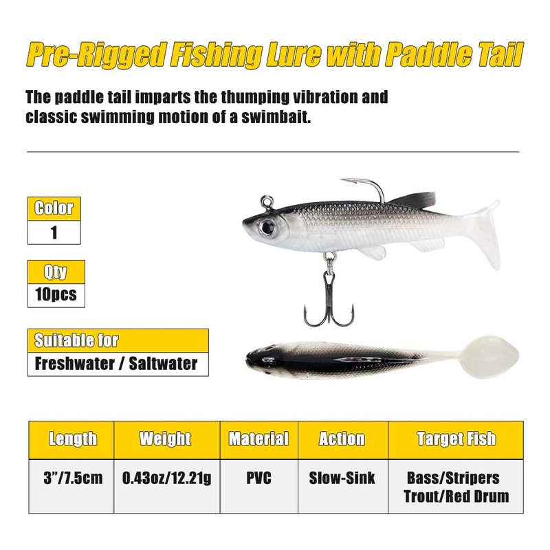 Soft Fishing Lures Pre-Rigged Soft Plastic Lures 10 Pack Jighead