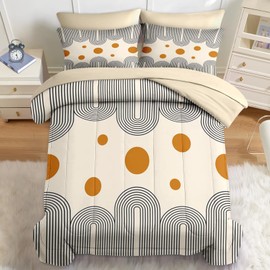 Nesker Comforter Set Twin Size, Boho Mid Century 5 Pcs Bedding for Kids and Adults, Minimalist Abstract Bed Sheet Sets with Fitted Sheet Pillowcase & Sham