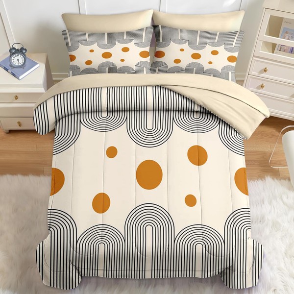 Nesker Comforter Set Twin Size, Boho Mid Century 5 Pcs