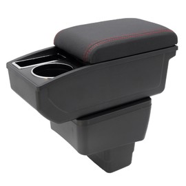 Car Armrest Box for Mazda CX-3 2015 2017 2018 Auto Accessories Center Console Leather Arm Rest Double-Layer Storage Space with Cup Holder (Black with Red Thread)