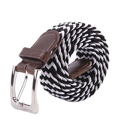 Canvas Elastic Fabric Woven Stretch Multicolored Braided Belts, Black/White, Medium