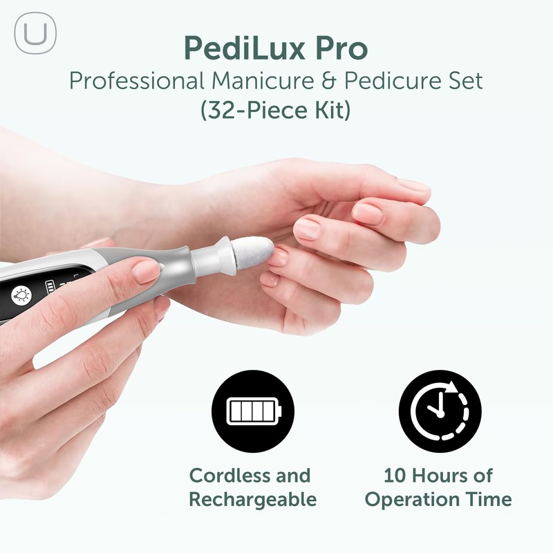 PediLux Pro Professional Manicure Pedicure Kit, Cordless Electric Nail File