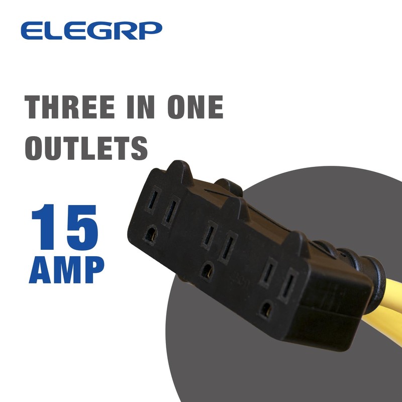 ELEGRP 15A Auto Reset Inline GFCI Extension Cord 3ft 12/3
