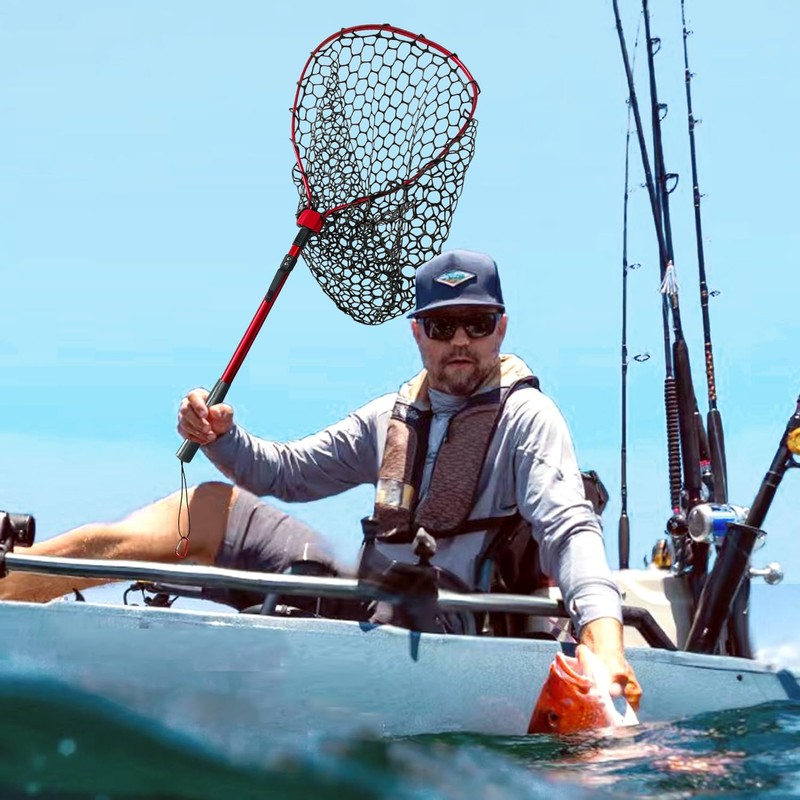 Fishing net (Foldable 19.68, Red, 38in)