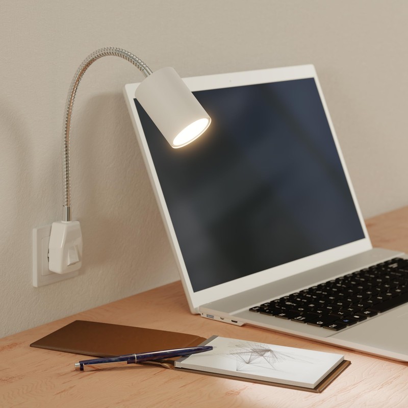 ledscom.de Waika Socket Light/Reading Lamp, Gooseneck, Switch, White, 1x GU10