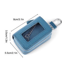 MiOYOOW Leather Key Case, Car Keychain Holder Double Layer Auto Keyring Wallet with Transparent Window for Men Women