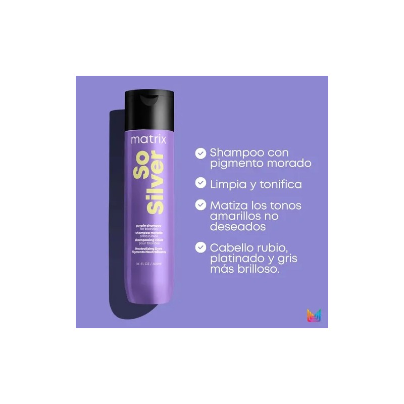 Shampoo Morado Matrix So Silver Para Cabellos Rubios 300 Ml